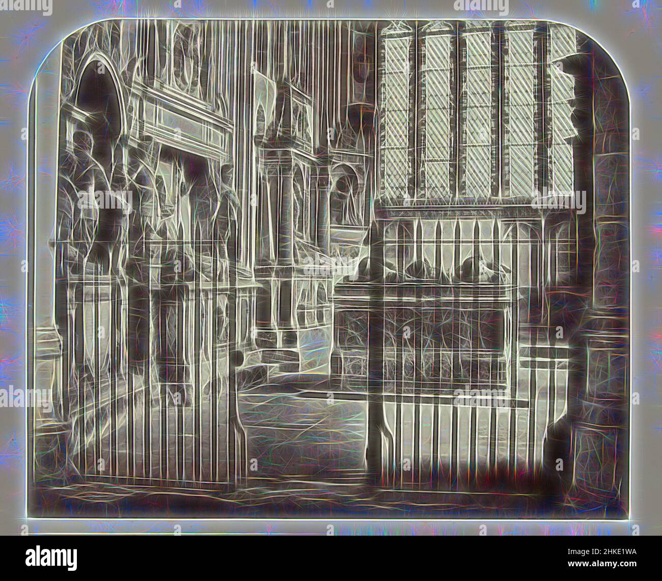 Ispirato da View of Warrior's Chapel in Canterbury Cathedral, Henry George Austin, Canterbury, 1861, carta, Stampa albume, altezza 239 mm x larghezza 288 mm, altezza 332 mm x larghezza 395 mm, reinventata da Artotop. L'arte classica reinventata con un tocco moderno. Design di calda e allegra luminosità e di raggi di luce. La fotografia si ispira al surrealismo e al futurismo, abbracciando l'energia dinamica della tecnologia moderna, del movimento, della velocità e rivoluzionando la cultura Foto Stock