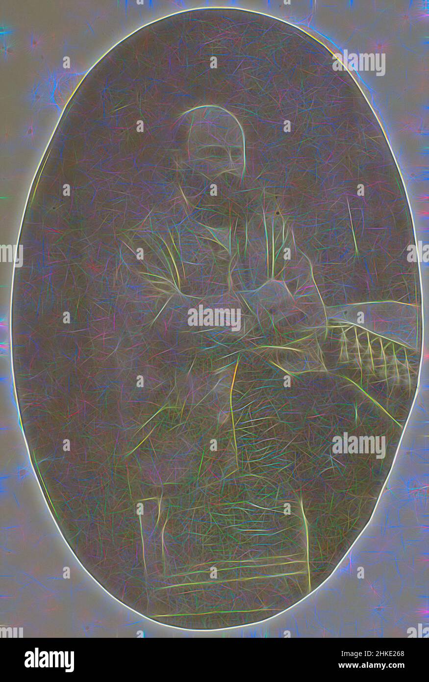 Ispirato dal Ritratto di Marie Eugène Bour, Eduard Isaac Asser, Amsterdam, c.. 1854, carta, stampa su carta salata, altezza 99 mm x larghezza 66 mm, reinventata da Artotop. L'arte classica reinventata con un tocco moderno. Design di calda e allegra luminosità e di raggi di luce. La fotografia si ispira al surrealismo e al futurismo, abbracciando l'energia dinamica della tecnologia moderna, del movimento, della velocità e rivoluzionando la cultura Foto Stock