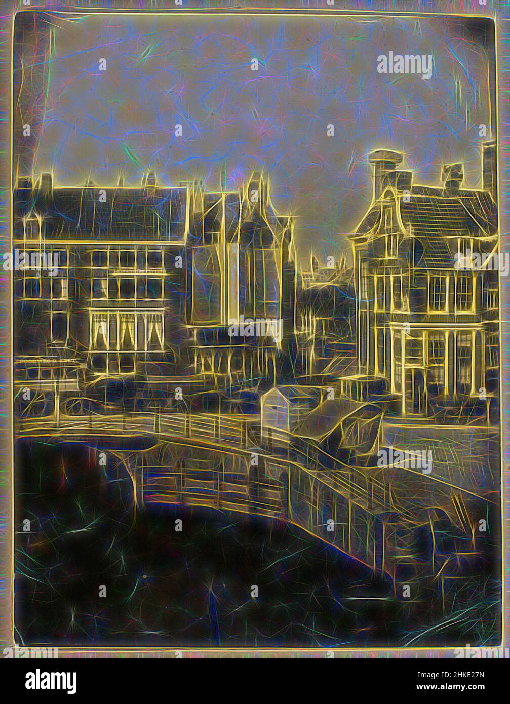 Ispirato dalla vista di Logement Rondeel ad Amsterdam dalla casa del fotografo, la vista dalla casa del fotografo, Singel 548, attraverso il Muntsluis, al Logement Rondeel con l'ingresso a Reguliersbreestraat a destra e l'angolo casa numero 1 e alla sua sinistra l'adiacente Amstel 2. Alla, reinventata da Artotop. L'arte classica reinventata con un tocco moderno. Design di calda e allegra luminosità e di raggi di luce. La fotografia si ispira al surrealismo e al futurismo, abbracciando l'energia dinamica della tecnologia moderna, del movimento, della velocità e rivoluzionando la cultura Foto Stock