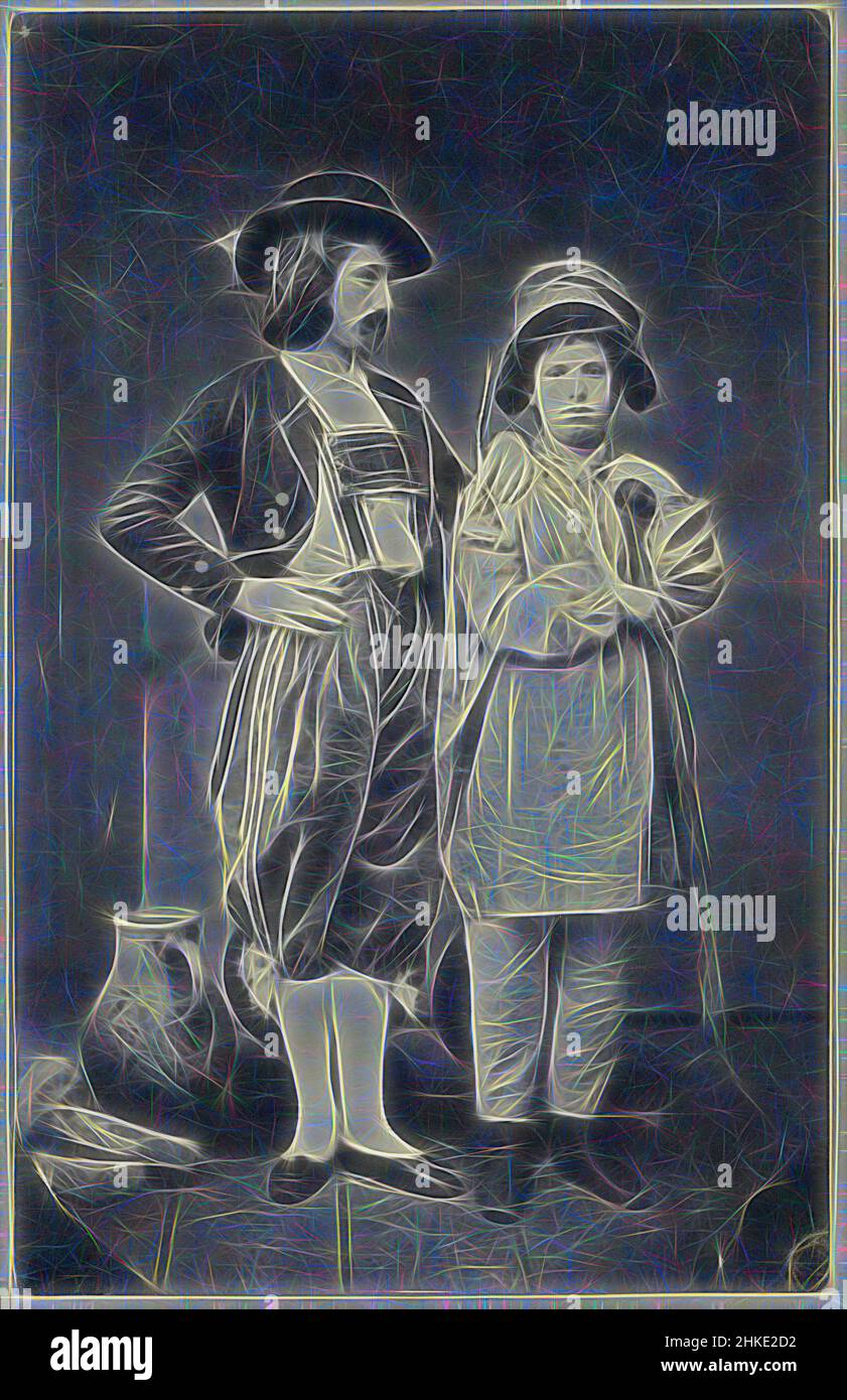 Ispirato dal Ritratto di Thérèse Asser e da un giovane sconosciuto in costume da scena, Eduard Isaac Asser, Amsterdam, 1856, carta, Stampa su carta salata, altezza 201 mm x larghezza 128 mm, reinventata da Artotop. L'arte classica reinventata con un tocco moderno. Design di calda e allegra luminosità e di raggi di luce. La fotografia si ispira al surrealismo e al futurismo, abbracciando l'energia dinamica della tecnologia moderna, del movimento, della velocità e rivoluzionando la cultura Foto Stock