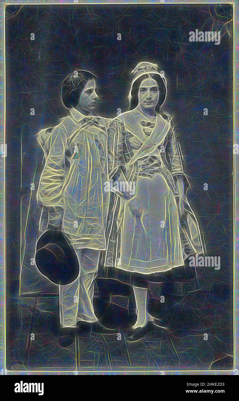 Ispirato da Ritratto di Anna Gratia Asser e una ragazza sconosciuta in costume da palco, Eduard Isaac Asser, 1856, carta, carta salata stampa, Altezza 201 mm x larghezza 125 mm, reinventata da Artotop. L'arte classica reinventata con un tocco moderno. Design di calda e allegra luminosità e di raggi di luce. La fotografia si ispira al surrealismo e al futurismo, abbracciando l'energia dinamica della tecnologia moderna, del movimento, della velocità e rivoluzionando la cultura Foto Stock