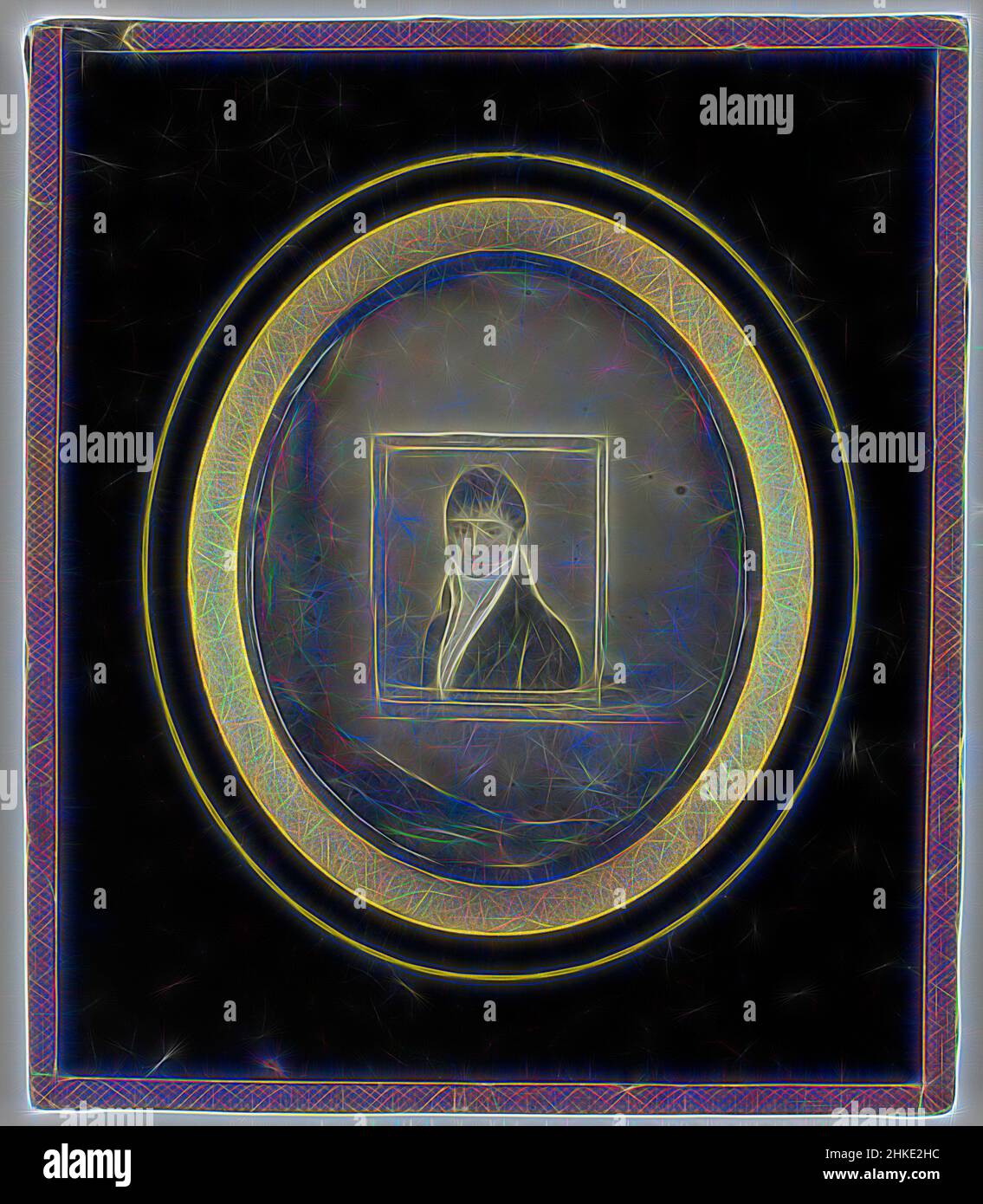 Ispirato dalla riproduzione di ritratto dipinto o disegnato di un uomo sconosciuto (olandese), c.. 1845 - c. 1855, paper, reinventato da Artotop. L'arte classica reinventata con un tocco moderno. Design di calda e allegra luminosità e di raggi di luce. La fotografia si ispira al surrealismo e al futurismo, abbracciando l'energia dinamica della tecnologia moderna, del movimento, della velocità e rivoluzionando la cultura Foto Stock