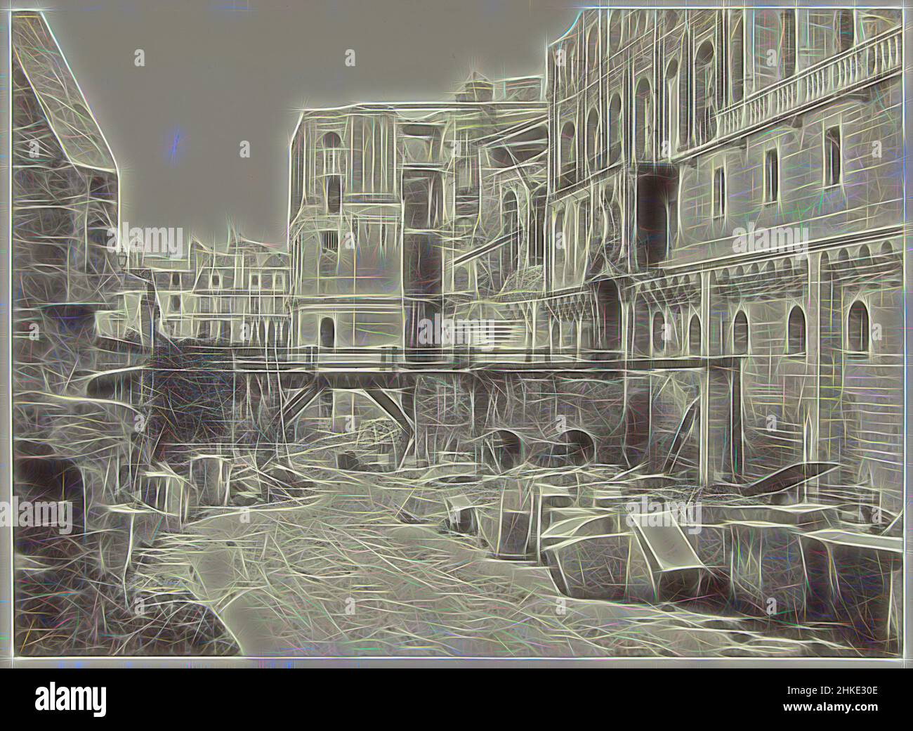 Ispirato dal restauro del castello di Saint-Germain-en-Laye, Charles Marville, Saint-Germain-en-Laye, 1862 - 1872, carta, Stampa albume, altezza 261 mm x larghezza 360 mm altezza 355 mm x larghezza 502 mm, Reimagined by Artotop. L'arte classica reinventata con un tocco moderno. Design di calda e allegra luminosità e di raggi di luce. La fotografia si ispira al surrealismo e al futurismo, abbracciando l'energia dinamica della tecnologia moderna, del movimento, della velocità e rivoluzionando la cultura Foto Stock