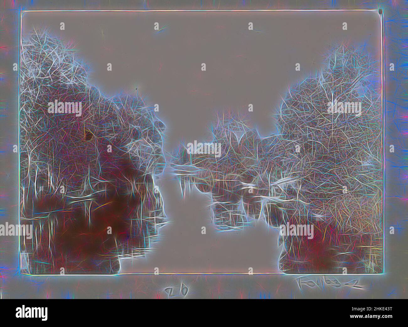 Ispirato da acqua a Montigny-sur-loing, parte di album fotografico di un fotografo dilettante francese con scatti di viaggi in Francia, Spagna, Belgio, Lussemburgo e Paesi Bassi, le prime automobili e gare automobilistiche., Delizy, Montigny-sur-Loing, Jun-1896, carta, Altezza 80 mm x larghezza 110 mm, reinventata da Artotop. L'arte classica reinventata con un tocco moderno. Design di calda e allegra luminosità e di raggi di luce. La fotografia si ispira al surrealismo e al futurismo, abbracciando l'energia dinamica della tecnologia moderna, del movimento, della velocità e rivoluzionando la cultura Foto Stock