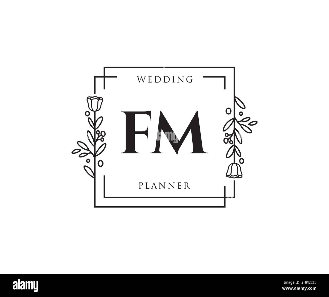 Logo FM femminile. Utilizzabile per la natura, salone, centro benessere, cosmetici e loghi di bellezza. Elemento modello di disegno con logo a vettore piatto. Illustrazione Vettoriale