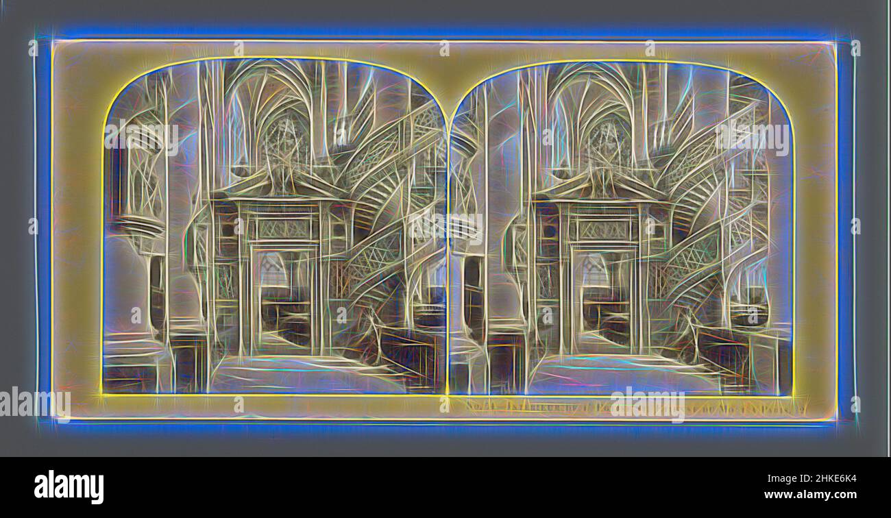 Ispirato dall'interno dell'Église Saint-Étienne-du-Mont a Parigi, Intérieur de l'Église St. Etienne de Mont a Parigi, Église Saint-Étienne-du-Mont, c. 1850 - c. 1875, stampa albume, altezza 85 mm x larghezza 170 mm, reinventata da Artotop. L'arte classica reinventata con un tocco moderno. Design di calda e allegra luminosità e di raggi di luce. La fotografia si ispira al surrealismo e al futurismo, abbracciando l'energia dinamica della tecnologia moderna, del movimento, della velocità e rivoluzionando la cultura Foto Stock