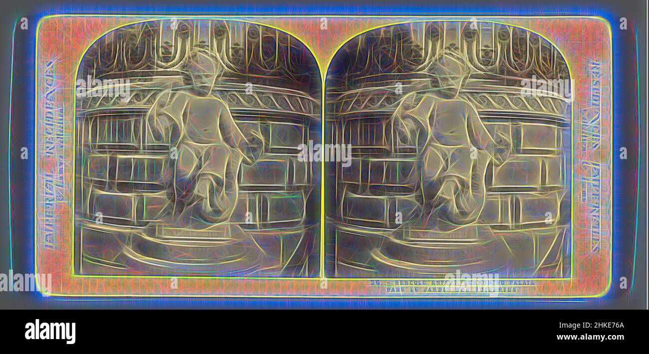 Ispirato alla scultura nel Jardin des Tuileries di Parigi, raffigurante Ercole che lottano con serpenti, Hercule enfant, Perron du Palais dans le Jardin des Tuileries, residenze imperiali, Ernest Eléonor Pierre Lamy, Jardin des Tuileries, c.. 1860 - in o prima del 1871, stampa albume, altezza 85 mm x larghezza, reinventata da Artotop. L'arte classica reinventata con un tocco moderno. Design di calda e allegra luminosità e di raggi di luce. La fotografia si ispira al surrealismo e al futurismo, abbracciando l'energia dinamica della tecnologia moderna, del movimento, della velocità e rivoluzionando la cultura Foto Stock