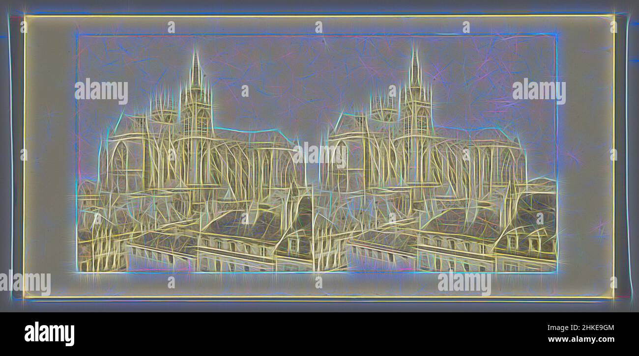 Ispirato dalla vista della cattedrale di Metz, Metz, c.. 1860 - c. 1875, stampa albume, altezza 85 mm x larghezza 177 mm, reinventata da Artotop. L'arte classica reinventata con un tocco moderno. Design di calda e allegra luminosità e di raggi di luce. La fotografia si ispira al surrealismo e al futurismo, abbracciando l'energia dinamica della tecnologia moderna, del movimento, della velocità e rivoluzionando la cultura Foto Stock