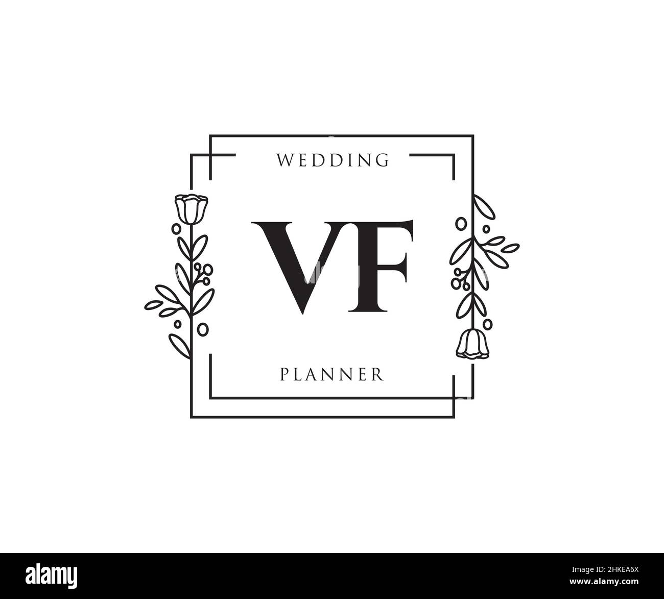 Logo VF femminile. Utilizzabile per la natura, salone, centro benessere, cosmetici e loghi di bellezza. Elemento modello di disegno con logo a vettore piatto. Illustrazione Vettoriale