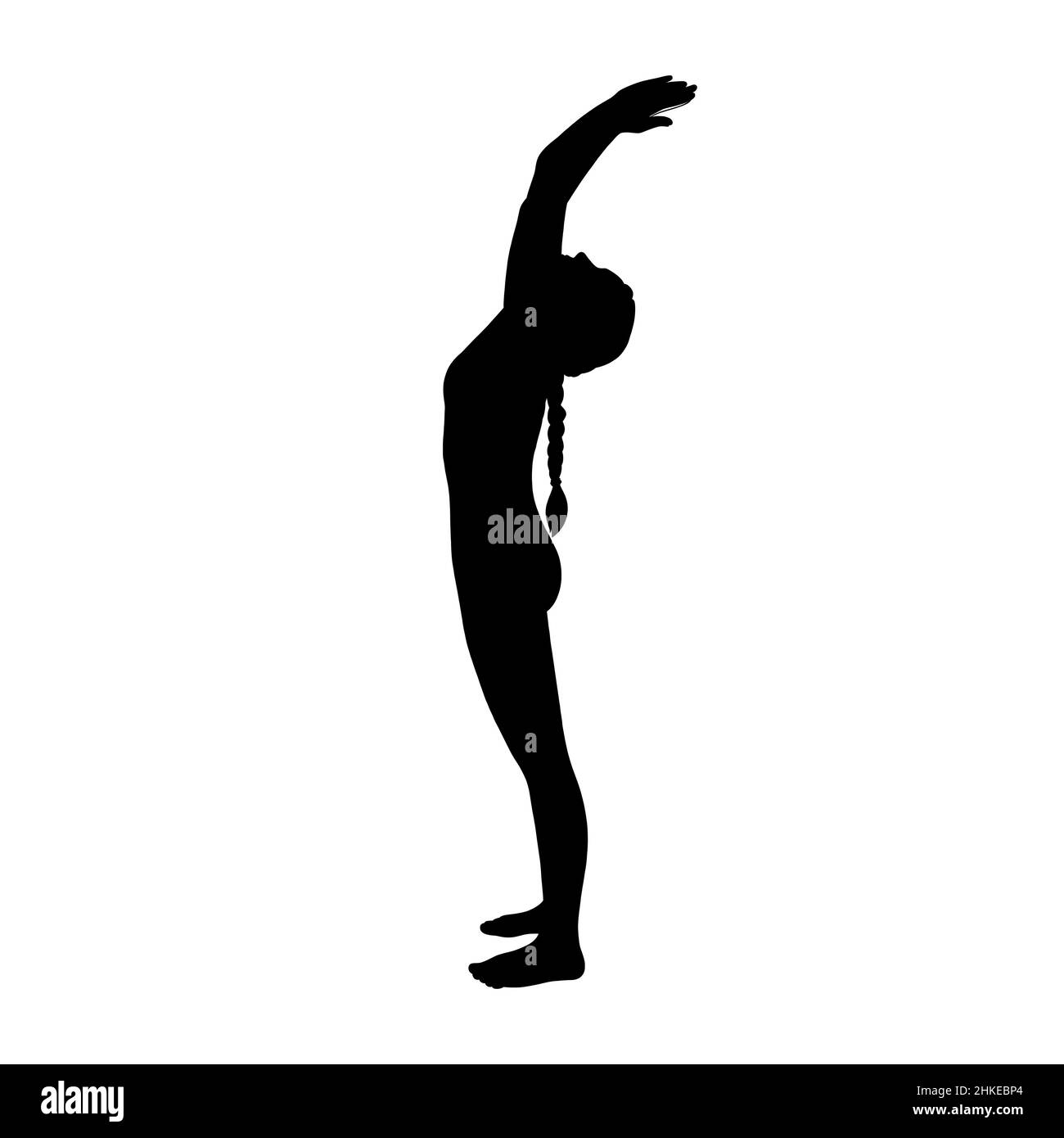 Silhouette donna yoga salutante al sole. Hatha yoga schiena piega posa. Illustrazione vettoriale su sfondo bianco Illustrazione Vettoriale