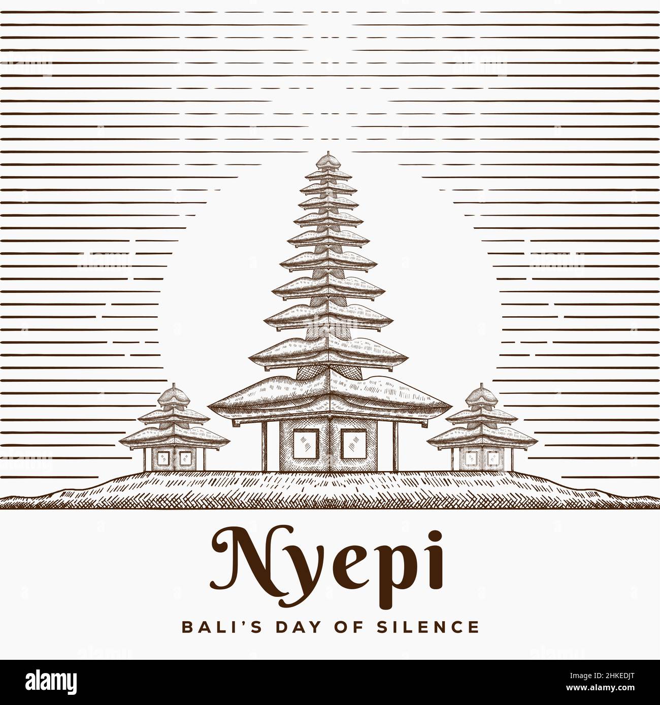 il giorno del silenzio di nyepi bali disegnato a mano Illustrazione Vettoriale