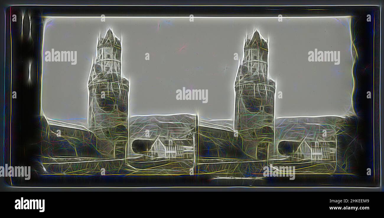 Ispirato dalla Torre di Andernach, Germania, Grande tour d'Andernach, Andernach, 1860 - 1890, Vetro, vetrino, altezza 84 mm x larghezza 171 mm, reinventato da Artotop. L'arte classica reinventata con un tocco moderno. Design di calda e allegra luminosità e di raggi di luce. La fotografia si ispira al surrealismo e al futurismo, abbracciando l'energia dinamica della tecnologia moderna, del movimento, della velocità e rivoluzionando la cultura Foto Stock