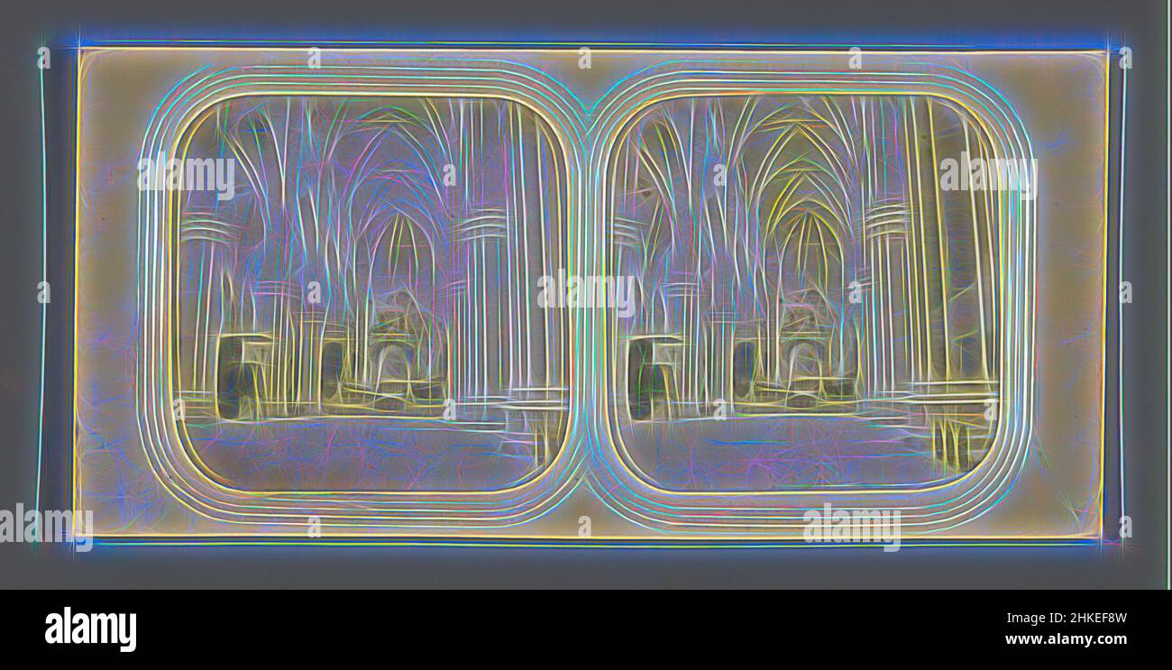 Ispirato dall'interno della Basilica di San Petronio a Bologna, Italia, Bologna, Basilique de Ste Petronne, Italie, Bologna, 1855 - 1875, carta, Stampa albume, altezza 81 mm x larghezza 171 mm, reinventata da Artotop. L'arte classica reinventata con un tocco moderno. Design di calda e allegra luminosità e di raggi di luce. La fotografia si ispira al surrealismo e al futurismo, abbracciando l'energia dinamica della tecnologia moderna, del movimento, della velocità e rivoluzionando la cultura Foto Stock