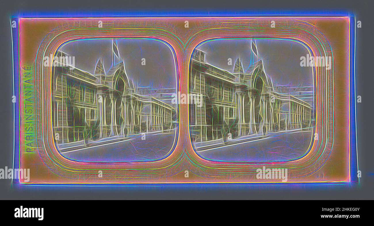 Ispirato dall'ingresso al Palazzo Élysée, Parigi, Palais de l'Elysée, Paris-Instantané, editore: HN, Parigi, 1858 - 1875, carta, stampa albume, perforazione, Altezza 87 mm x larghezza 174 mm, reinventata da Artotop. L'arte classica reinventata con un tocco moderno. Design di calda e allegra luminosità e di raggi di luce. La fotografia si ispira al surrealismo e al futurismo, abbracciando l'energia dinamica della tecnologia moderna, del movimento, della velocità e rivoluzionando la cultura Foto Stock