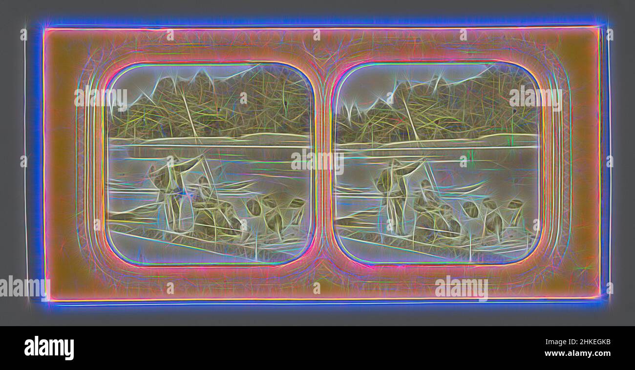 Ispirato dalla Società in barca a remi, 1855 - 1875, carta, stampa albume, perforazione, Taglio, altezza 87 mm x larghezza 177 mm, reinventato da Artotop. L'arte classica reinventata con un tocco moderno. Design di calda e allegra luminosità e di raggi di luce. La fotografia si ispira al surrealismo e al futurismo, abbracciando l'energia dinamica della tecnologia moderna, del movimento, della velocità e rivoluzionando la cultura Foto Stock