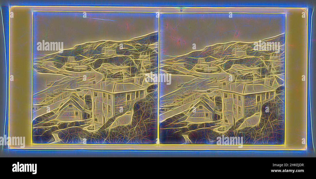 Ispirata alla vista di una città costiera, 1861 - 1870, carta, stampa albume, altezza 84 mm x larghezza 175 mm, reinventata da Artotop. L'arte classica reinventata con un tocco moderno. Design di calda e allegra luminosità e di raggi di luce. La fotografia si ispira al surrealismo e al futurismo, abbracciando l'energia dinamica della tecnologia moderna, del movimento, della velocità e rivoluzionando la cultura Foto Stock