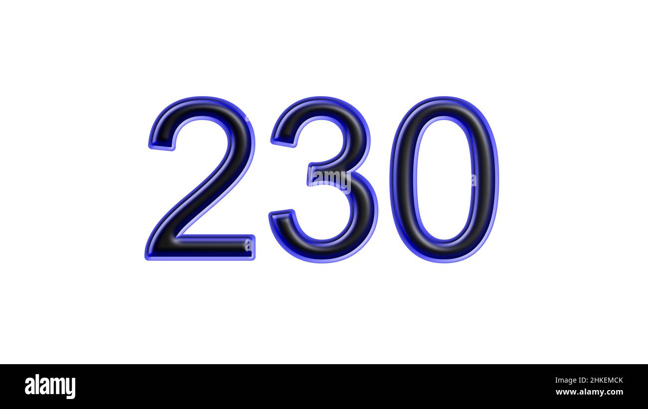 blu 230 numero 3d effetto sfondo bianco Foto Stock