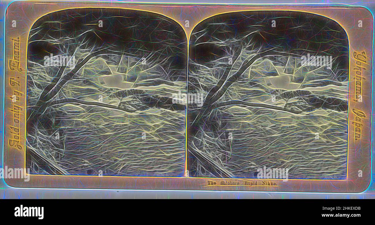 Ispirato da Rapids in presumibilmente il fiume Daiya vicino a Nikko, Giappone, il Shiobara Rapid Nikko, T. Enami, editore: T. Enami, Nikko, editore: Yokohama, 1900 - 1907, carta baryta, altezza 90 mm x larghezza 178 mm, reinventata da Artotop. L'arte classica reinventata con un tocco moderno. Design di calda e allegra luminosità e di raggi di luce. La fotografia si ispira al surrealismo e al futurismo, abbracciando l'energia dinamica della tecnologia moderna, del movimento, della velocità e rivoluzionando la cultura Foto Stock
