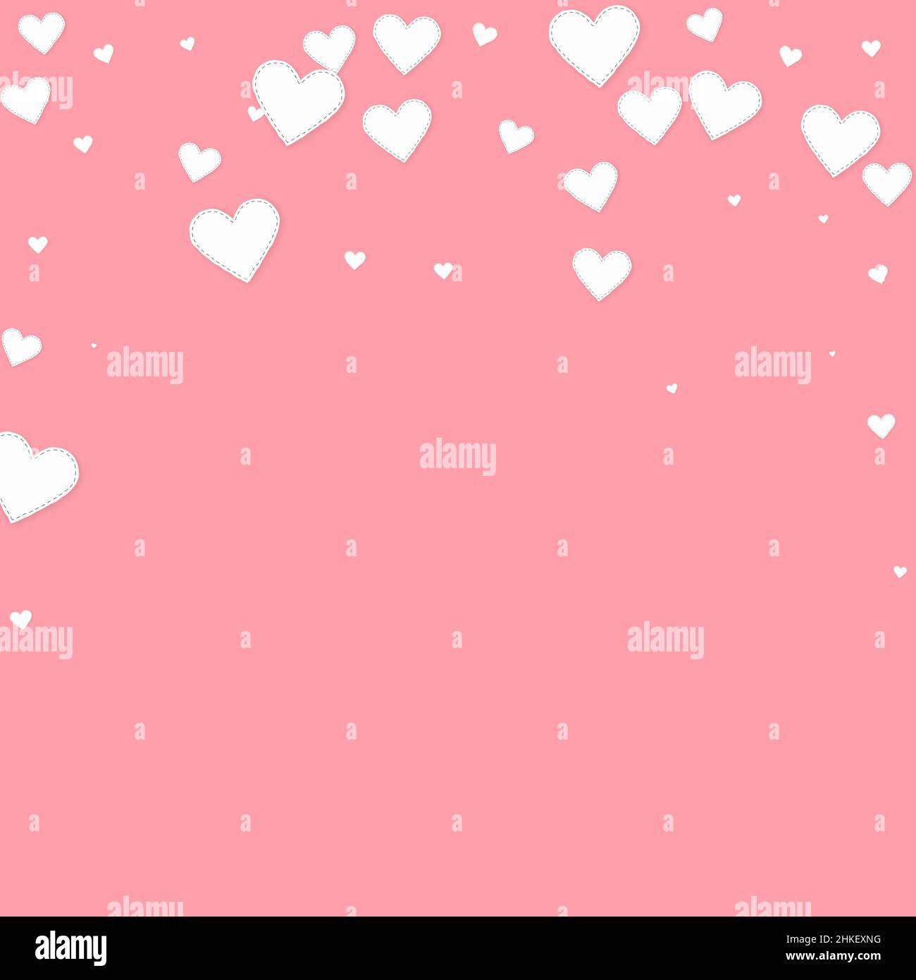 Cuore bianco amore confettis. San Valentino caduta pioggia sfondo ammirevole. I cuori di carta cuciti cadenti si confettano su sfondo rosa. La tua creatività Illustrazione Vettoriale