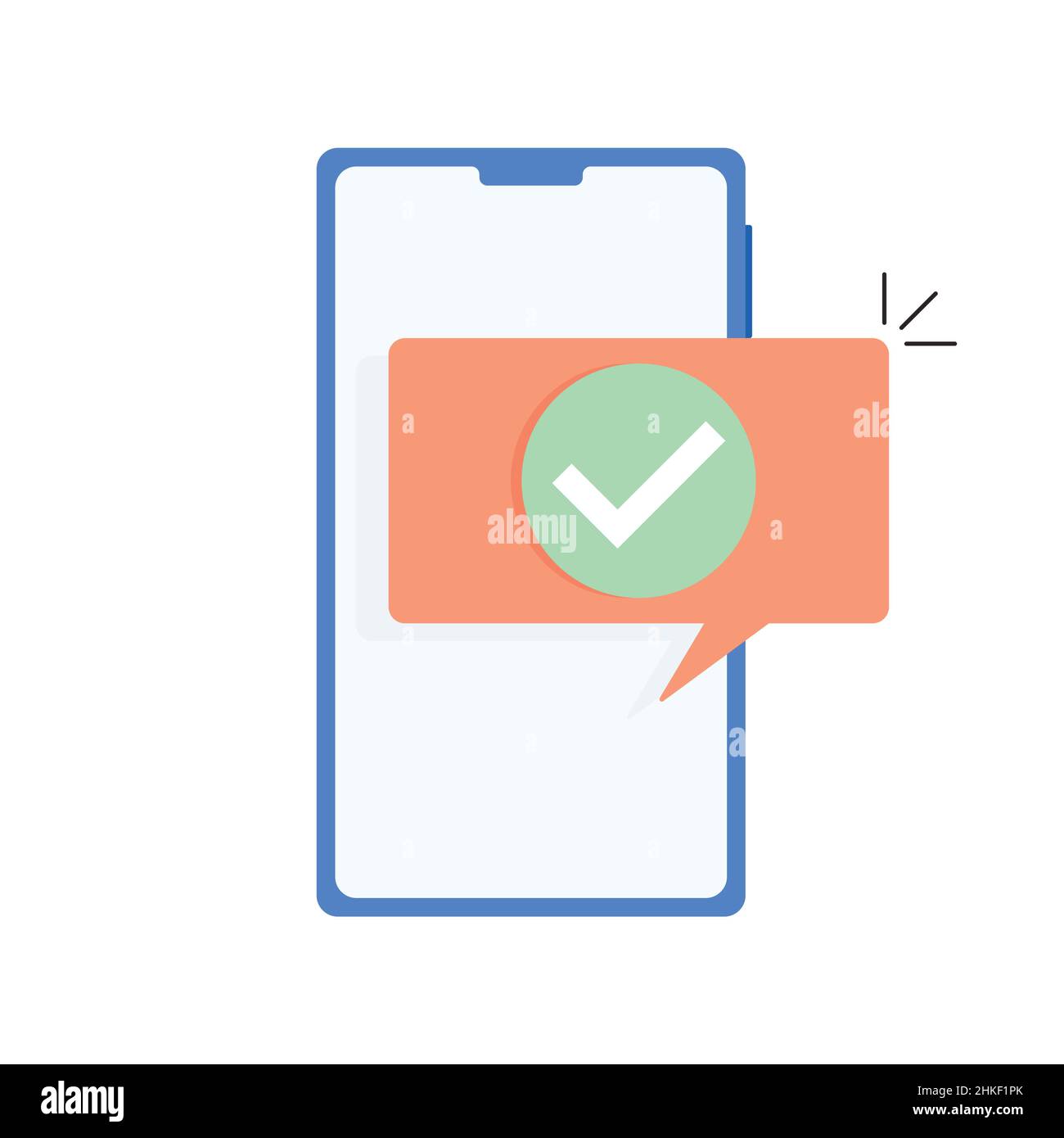 Selezionare approva notifica sullo smartphone, accettare aggiornamento tick. Illustrazione vettoriale dell'aggiornamento dell'applicazione, conferma dell'icona di pagamento, messaggio approva scr Illustrazione Vettoriale