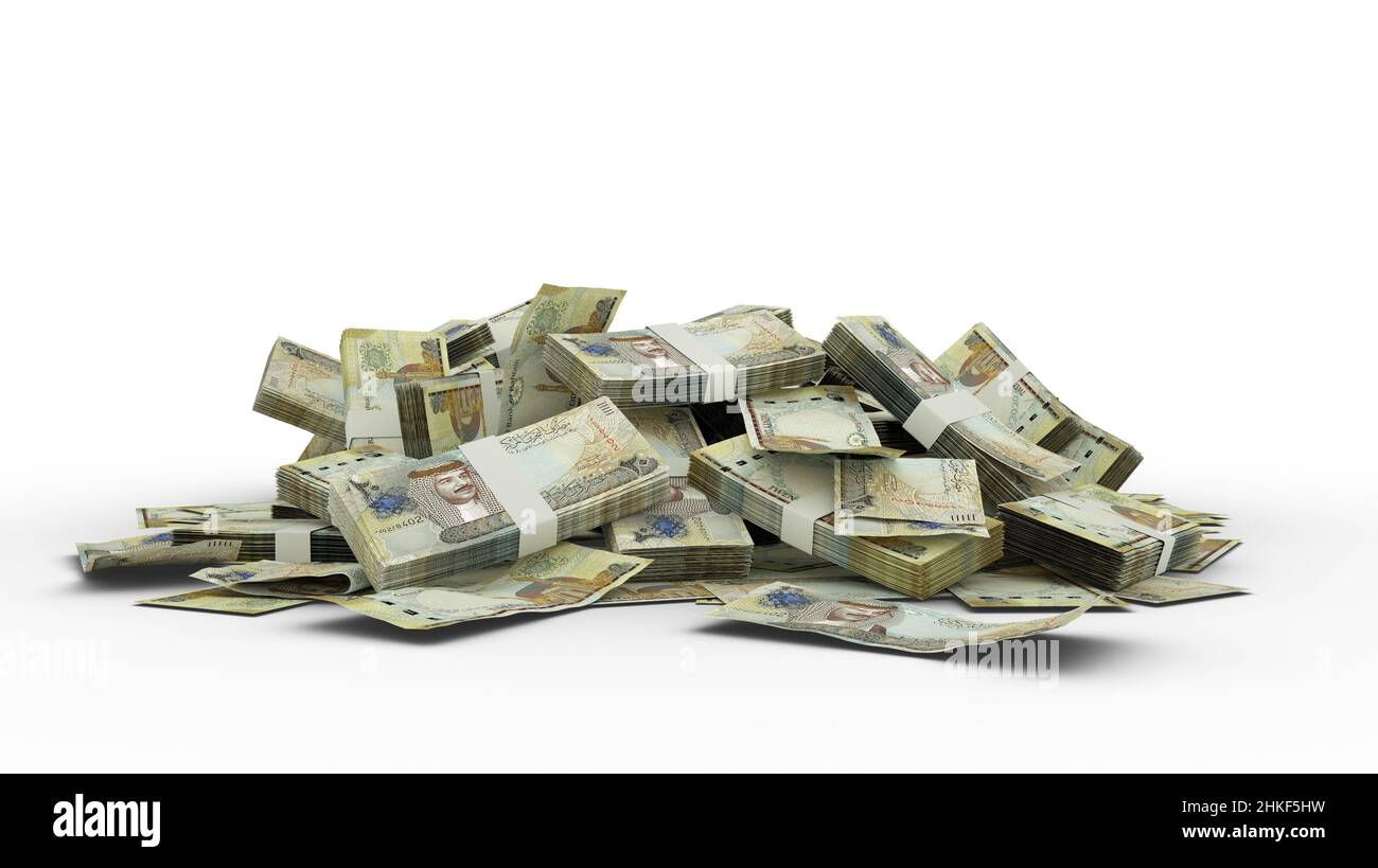 3D Stack di 20 note dinaro Bahrain isolato su sfondo bianco Foto Stock
