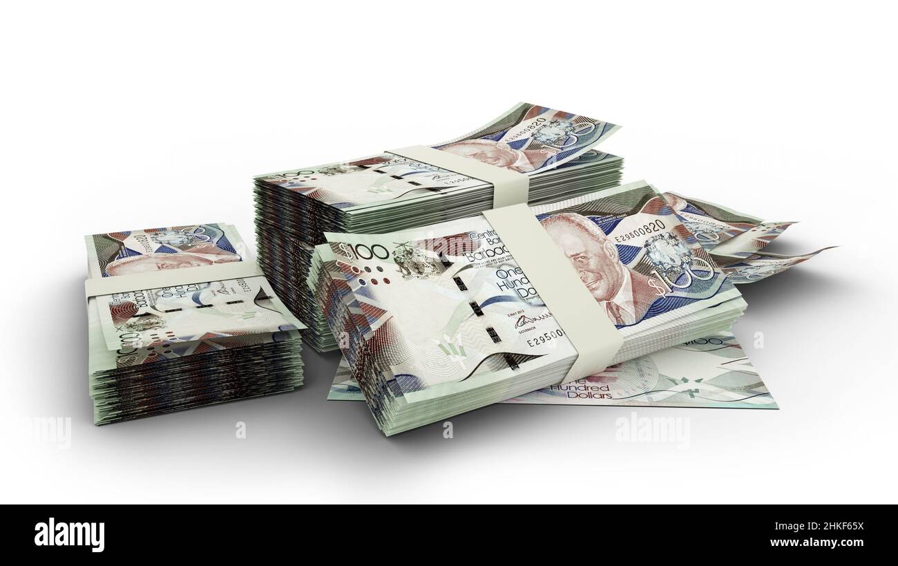 3D Stack di 100 banconote da dollaro delle Barbados Foto Stock