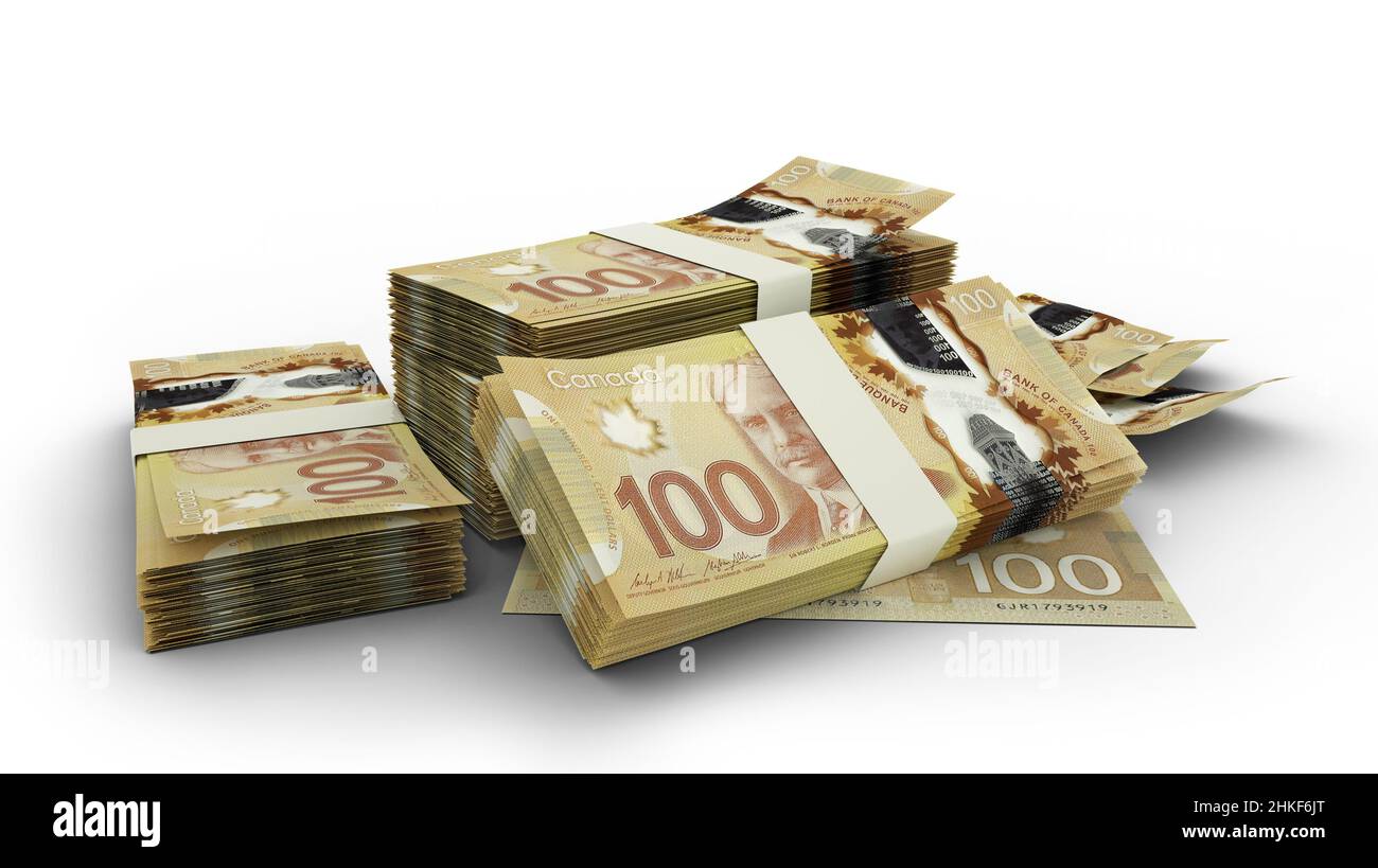 3D Stack di 100 dollari canadesi Foto Stock