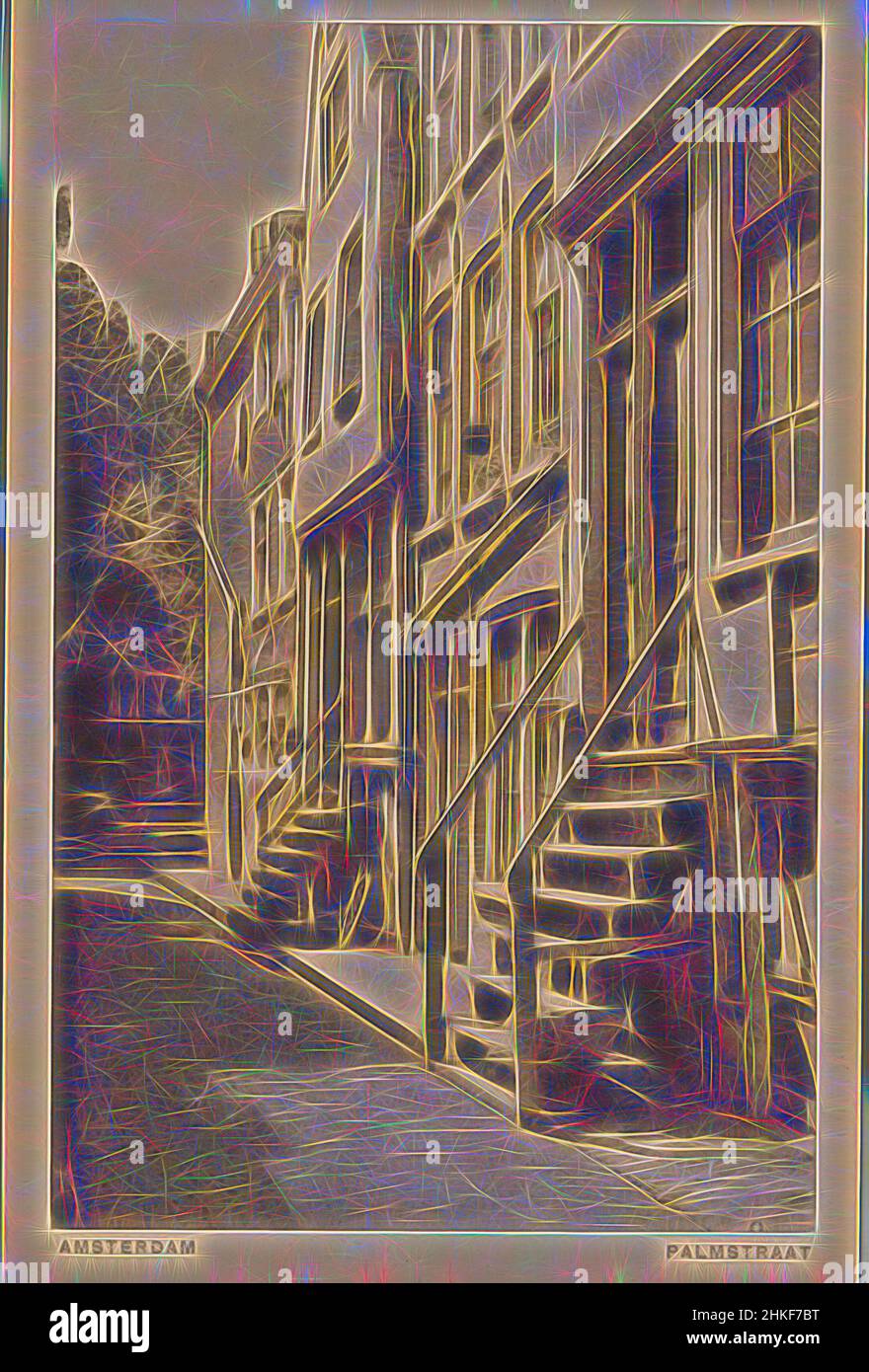 Ispirato ad Amsterdam. Palmstraat, produttore:, stampante: Gebrs. Van Rijkom, Amsterdam, 1875 - 1930, collotype, altezza 140 mm x larghezza 90 mm, Reimagined by Artotop. L'arte classica reinventata con un tocco moderno. Design di calda e allegra luminosità e di raggi di luce. La fotografia si ispira al surrealismo e al futurismo, abbracciando l'energia dinamica della tecnologia moderna, del movimento, della velocità e rivoluzionando la cultura Foto Stock