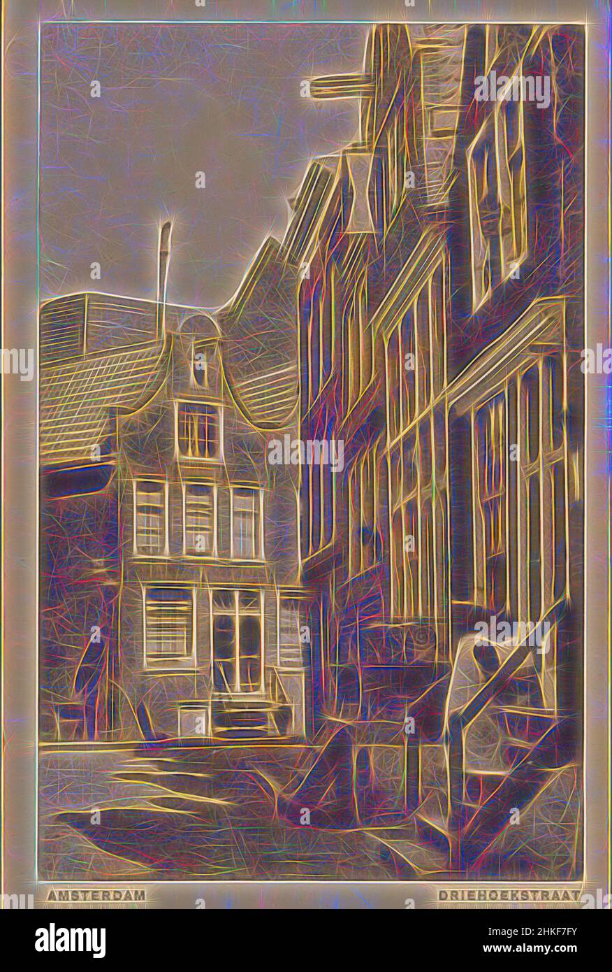 Ispirato ad Amsterdam. Driehoekstraat, produttore:, stampante: Gebrs. Van Rijkom, Amsterdam, 1875 - 1930, collotype, altezza 140 mm x larghezza 90 mm, Reimagined by Artotop. L'arte classica reinventata con un tocco moderno. Design di calda e allegra luminosità e di raggi di luce. La fotografia si ispira al surrealismo e al futurismo, abbracciando l'energia dinamica della tecnologia moderna, del movimento, della velocità e rivoluzionando la cultura Foto Stock