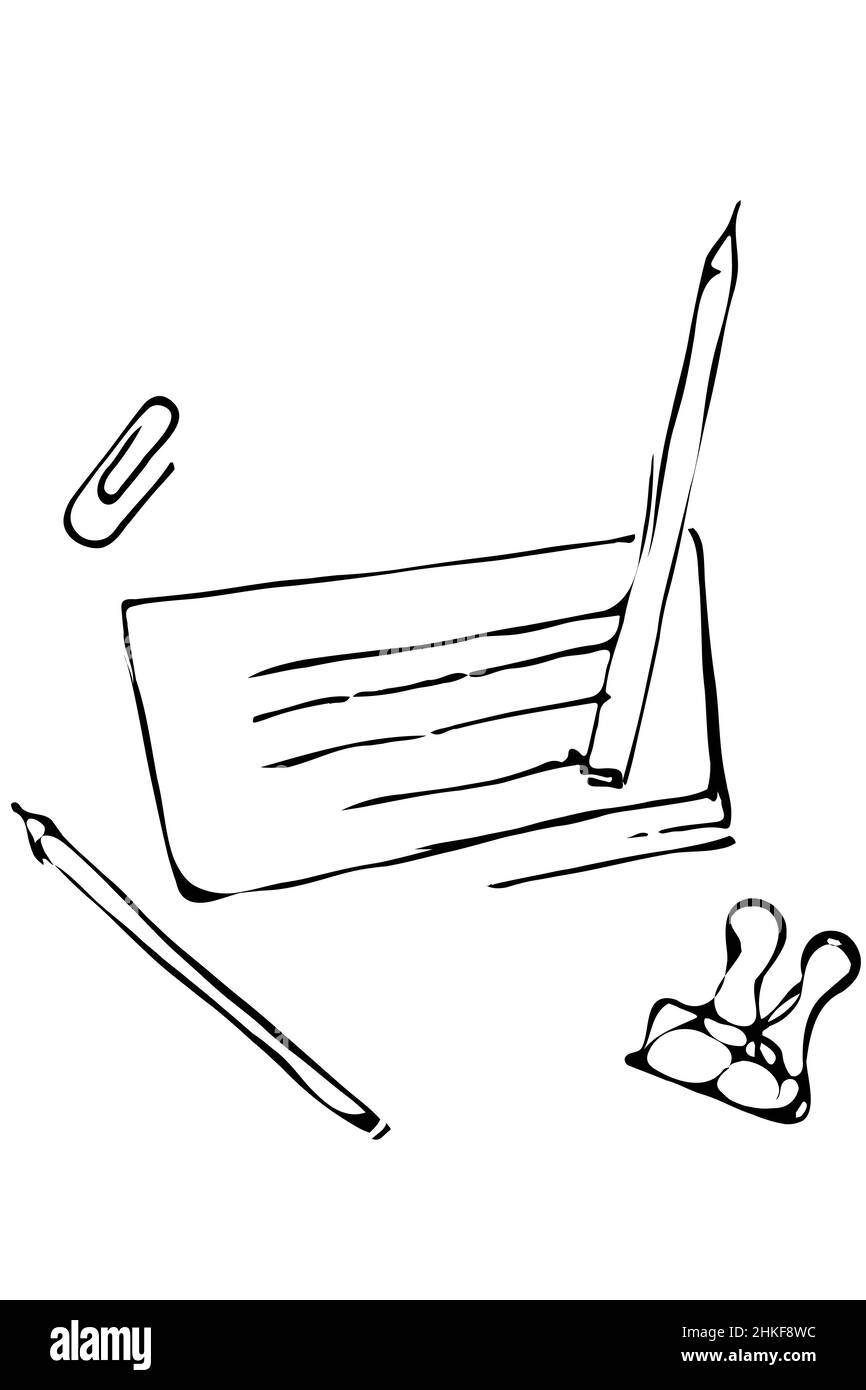 nero e bianco matita vettoriale per ufficio forniture di carta clip di carta Foto Stock