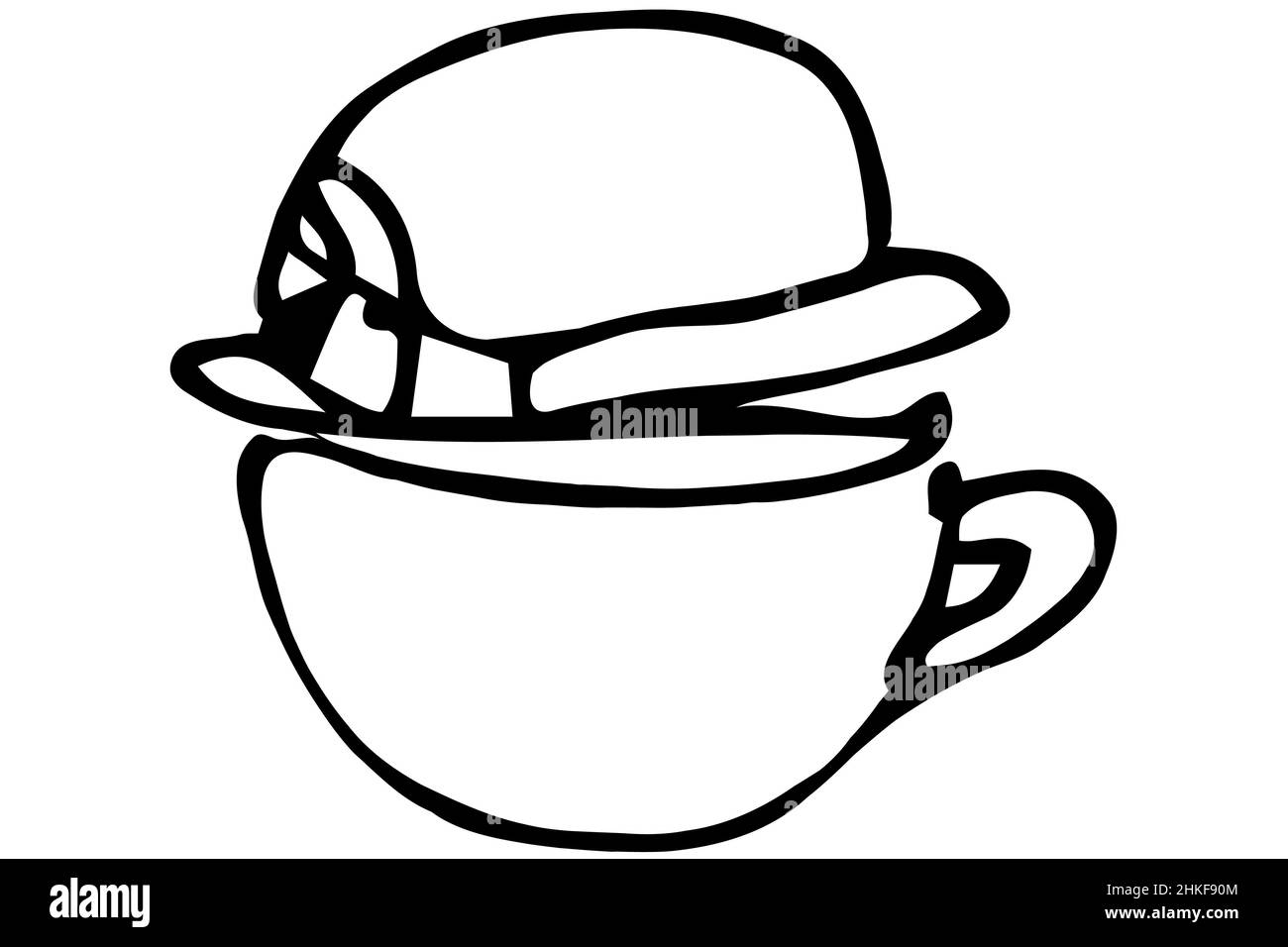 tazza in porcellana con coperchio e disegno vettoriale bianco e nero Foto Stock