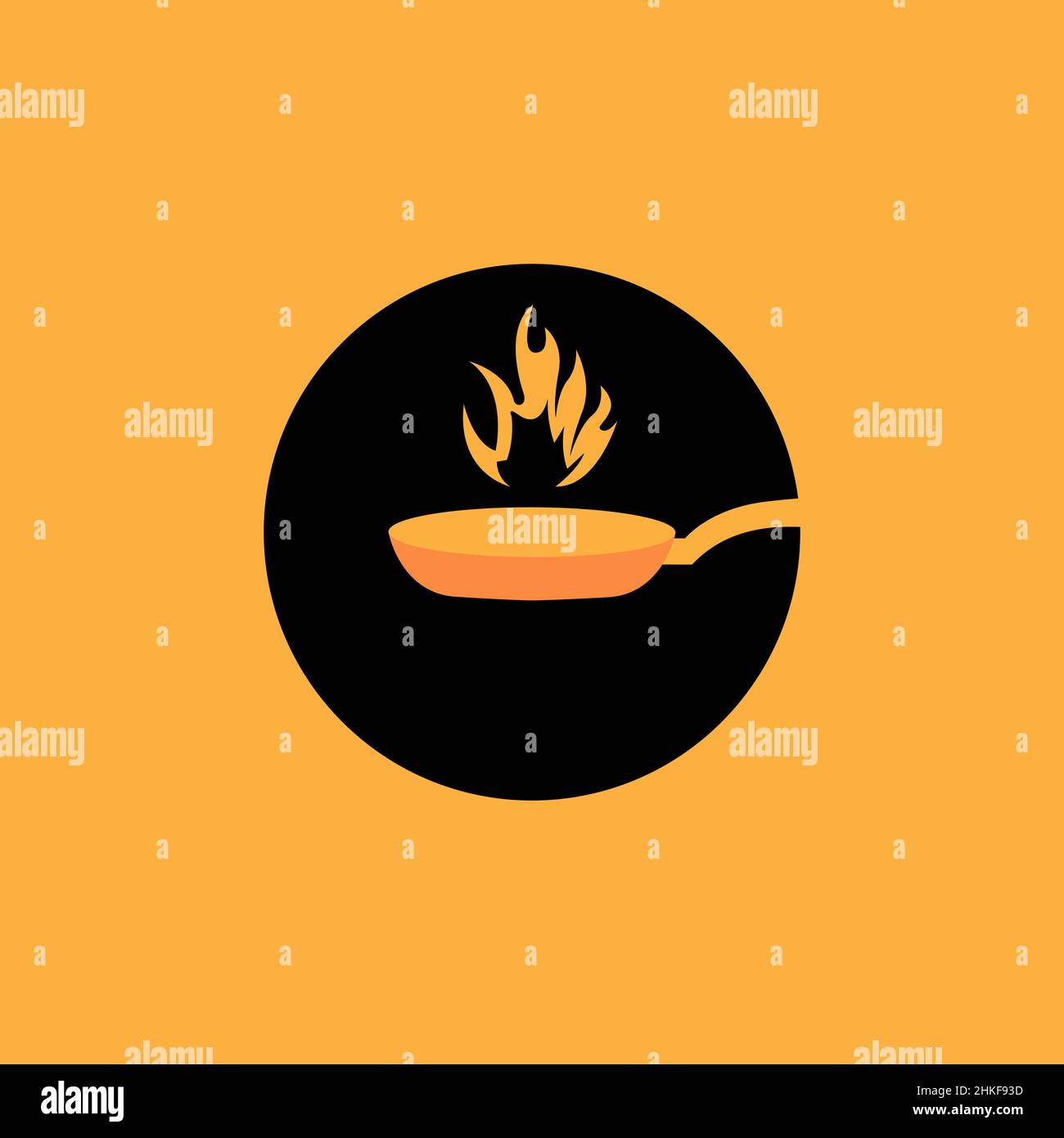 cucina in padella con fuoco fiamma logo design, vettore grafico simbolo icona illustrazione idea creativa Illustrazione Vettoriale