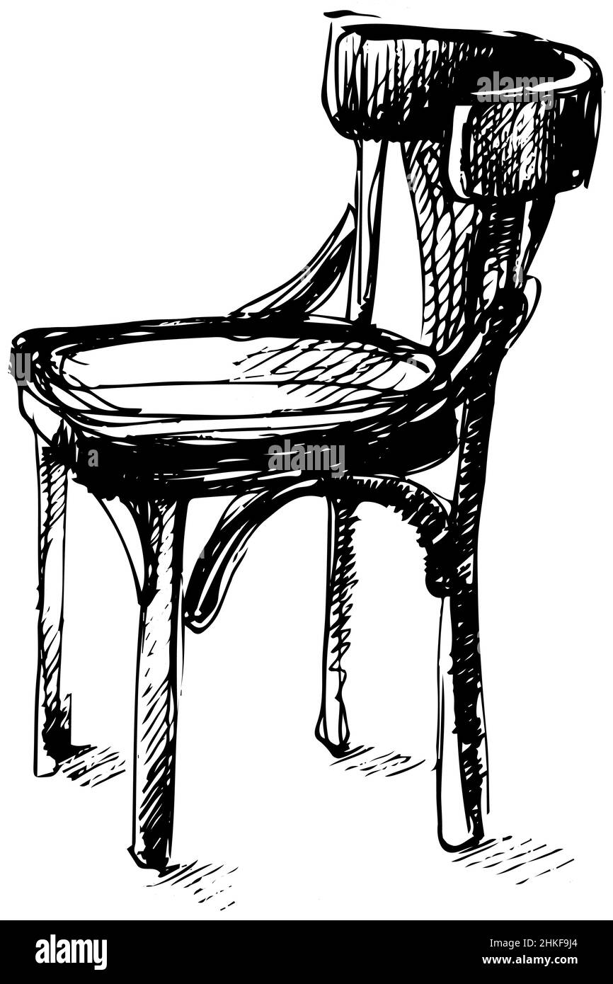 Disegno vettoriale bianco e nero della sedia in legno curvato viennese Foto Stock