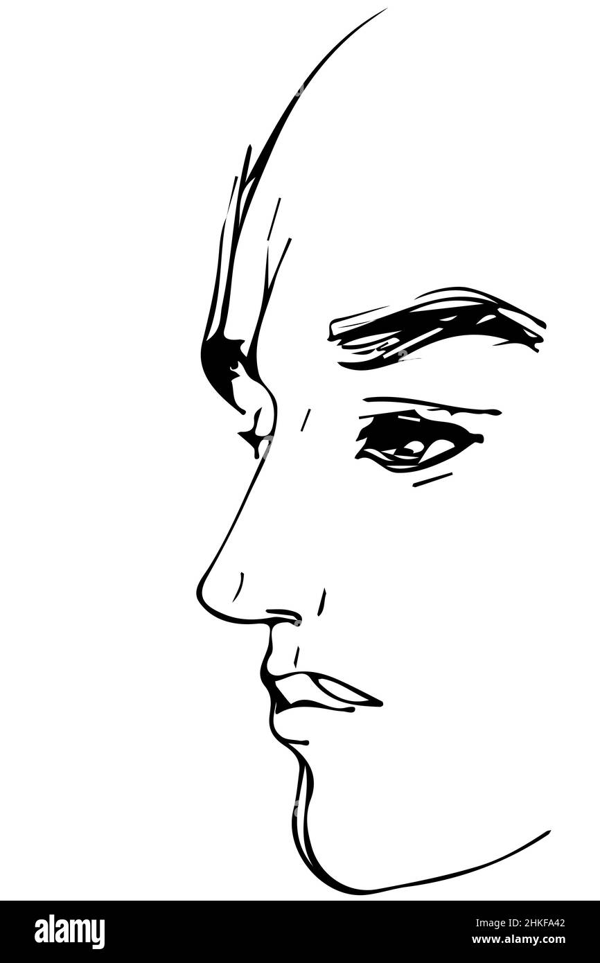 disegno vettoriale in bianco e nero su ritratto di un profilo persona Foto Stock