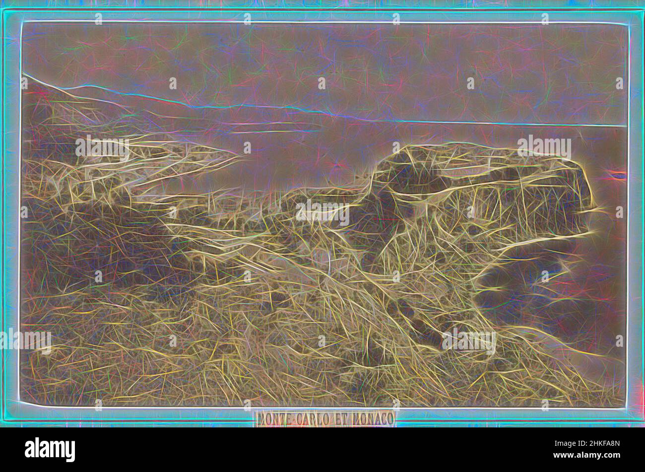 Ispirata a View of Monaco, Monaco, 1870 - 1900, stampa albume, altezza 108 mm x larghezza 164 mm, reinventata da Artotop. L'arte classica reinventata con un tocco moderno. Design di calda e allegra luminosità e di raggi di luce. La fotografia si ispira al surrealismo e al futurismo, abbracciando l'energia dinamica della tecnologia moderna, del movimento, della velocità e rivoluzionando la cultura Foto Stock
