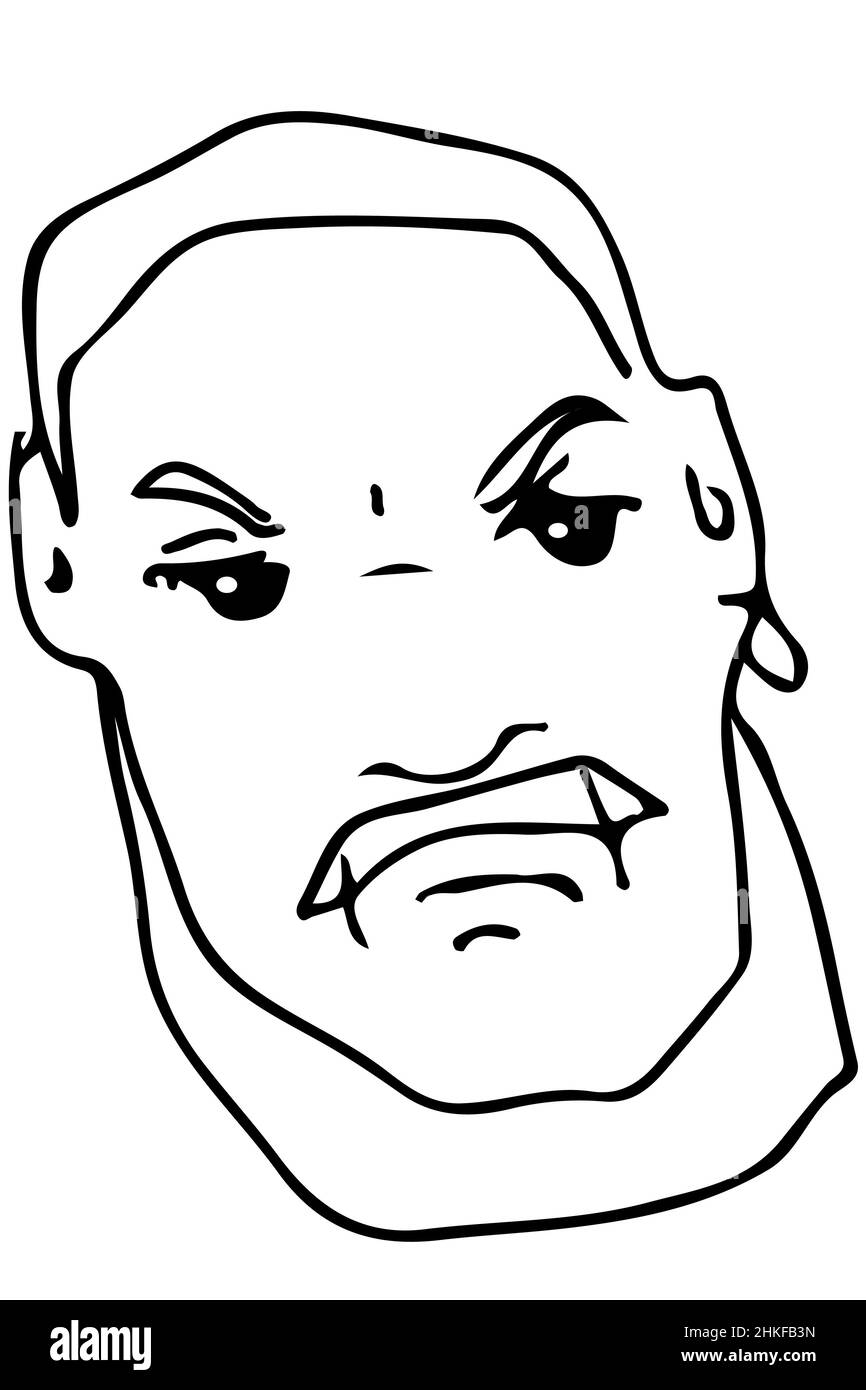 disegno vettoriale bianco e nero della faccia di un maschio adulta arrabbiato Foto Stock