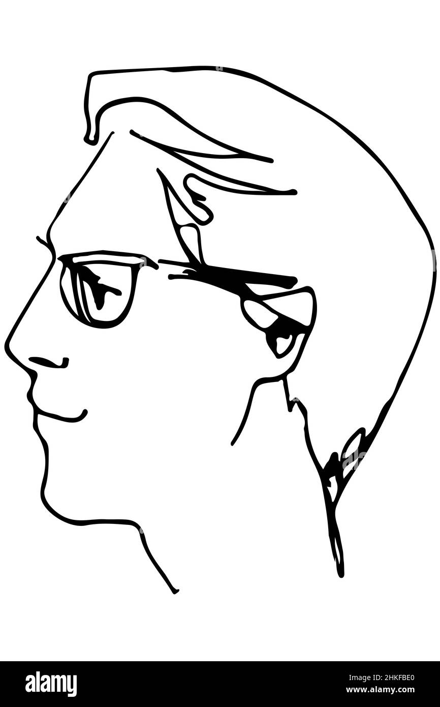 disegno vettoriale bianco e nero del volto di un maschio adulto con occhiali Foto Stock
