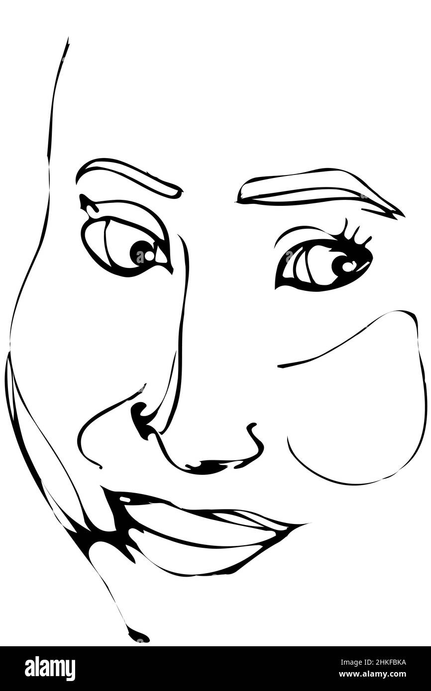 Disegno vettoriale bianco e nero di un uomo astuto sorridente Foto Stock