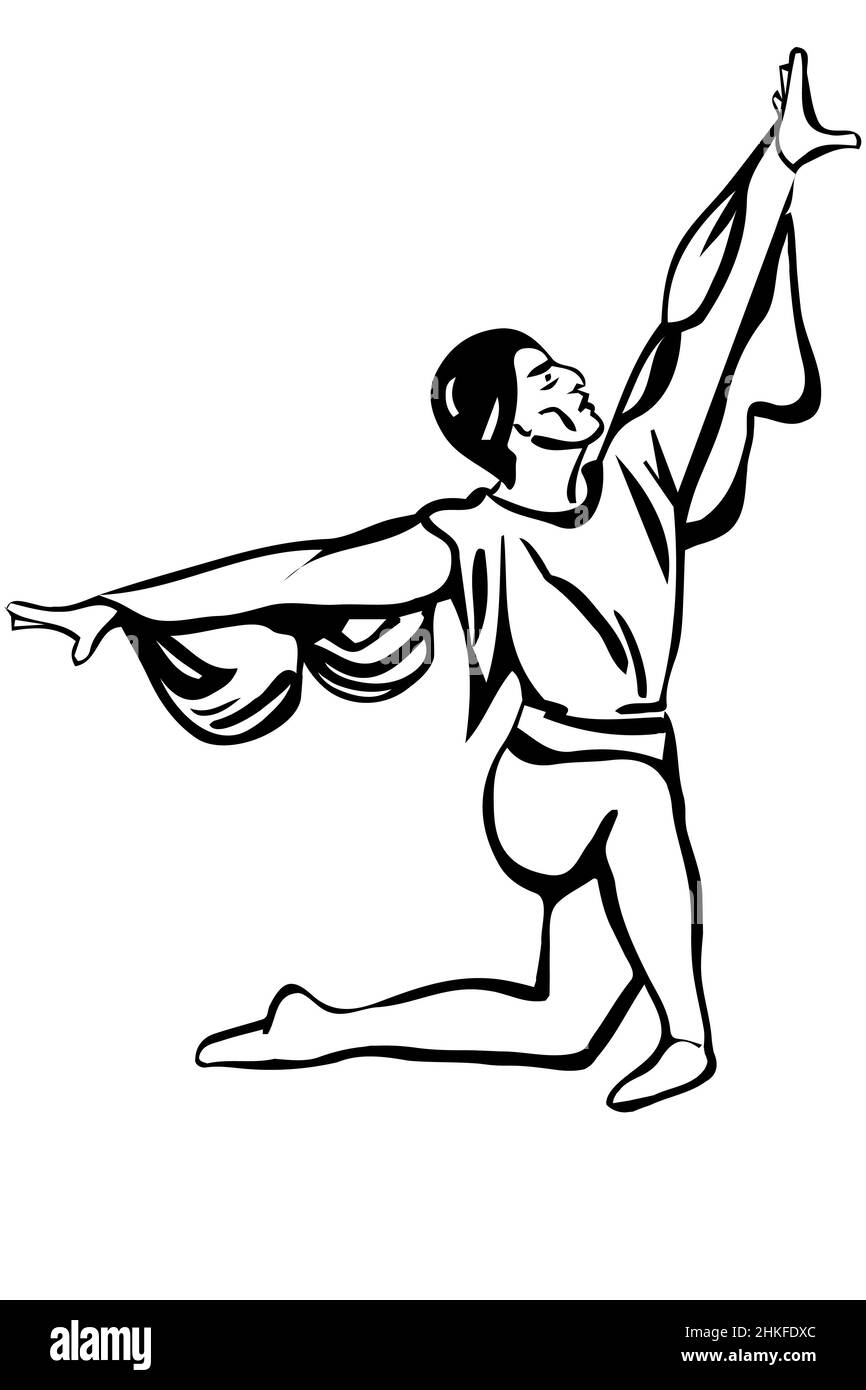 il disegno vettoriale bianco e nero di un solista maschile di balletto classico è in posa Foto Stock