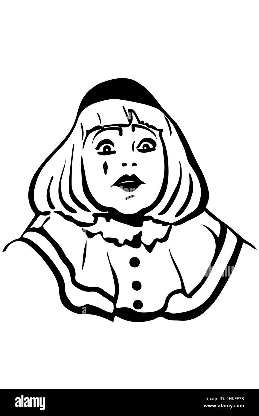 bianco e nero disegno vettoriale bianco mime con occhi grandi Foto Stock