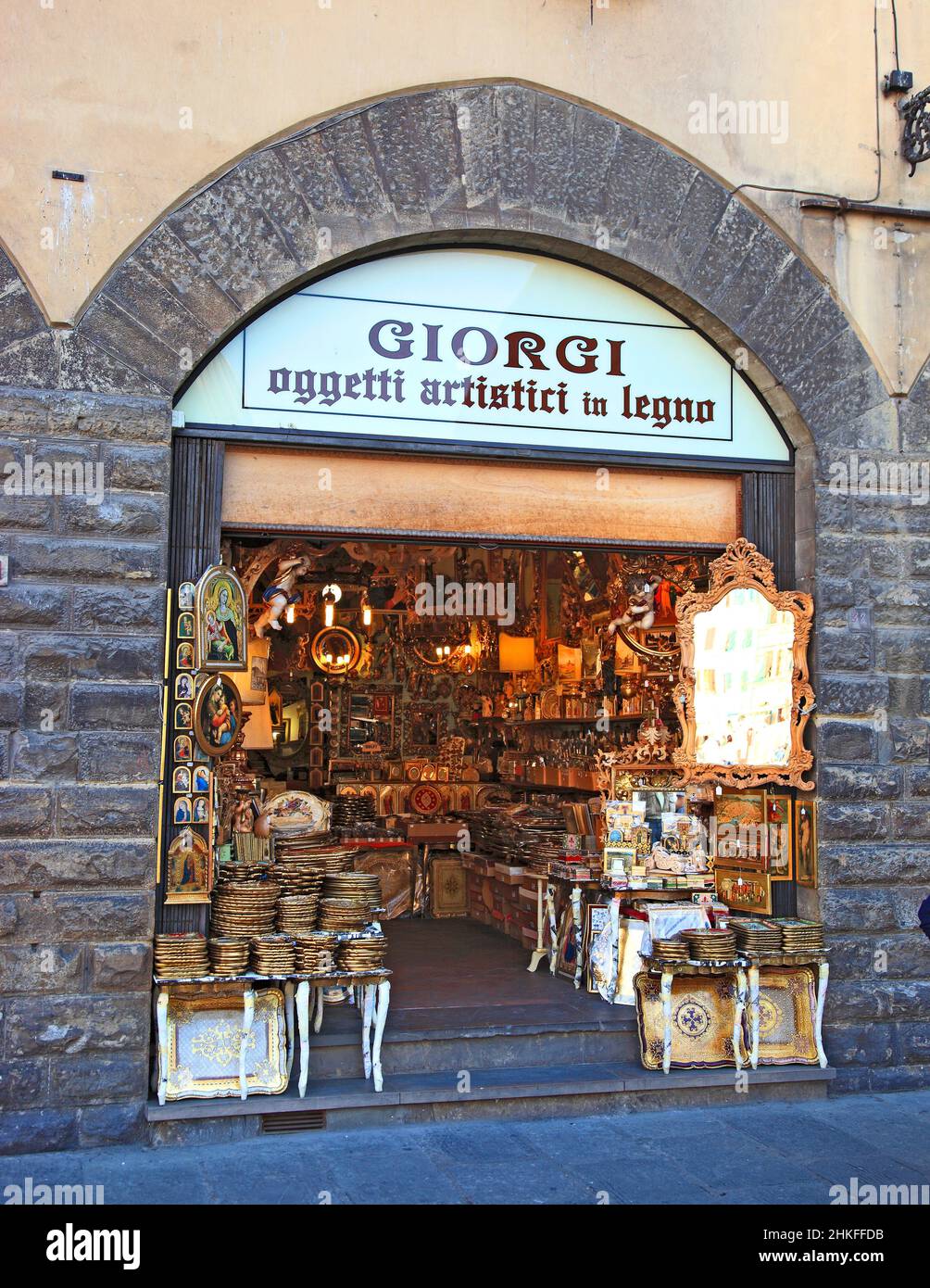 Negozio di articoli d'arte in legno a Firenze, Firenze, Toscana, Italia Foto Stock