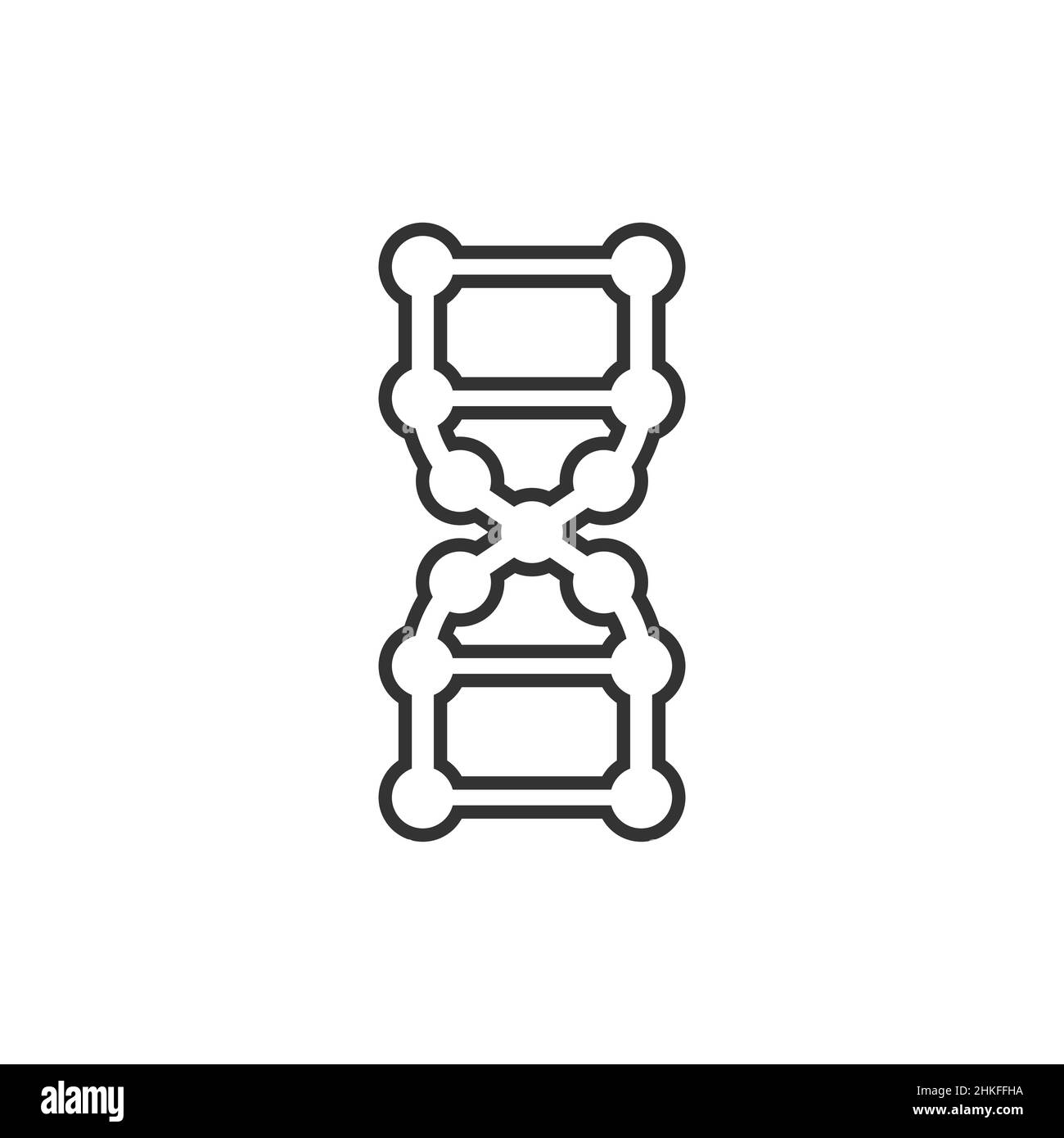 Icona della molecola di DNA in stile piatto. Illustrazione del vettore Atom su sfondo bianco isolato. Concetto di business del segno a spirale molecolare. Illustrazione Vettoriale