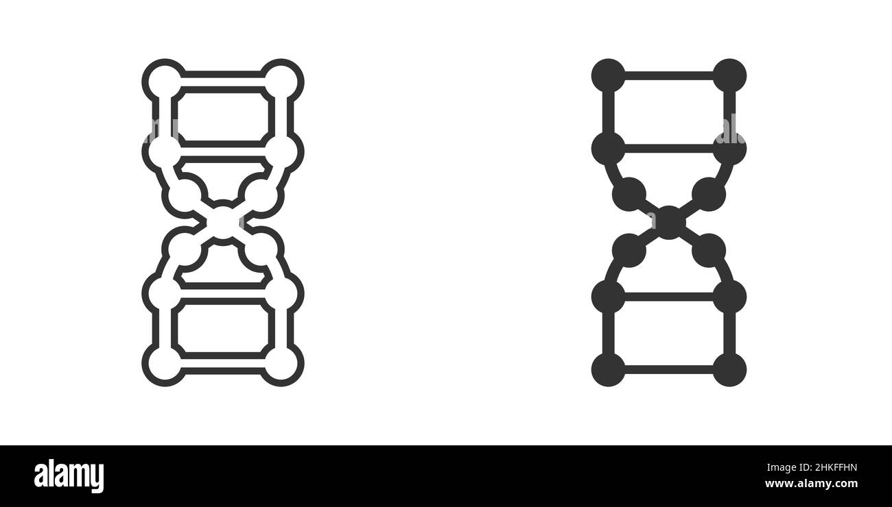 Icona della molecola di DNA in stile piatto. Illustrazione del vettore Atom su sfondo bianco isolato. Concetto di business del segno a spirale molecolare. Illustrazione Vettoriale