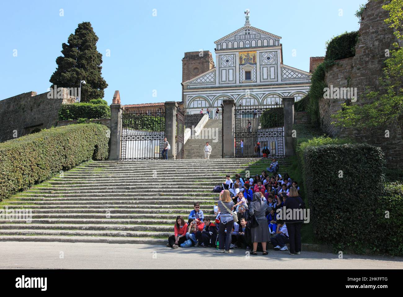 La più antica fondazione della chiesa di Firenze, San Miato al Monte, Firenze, Firenze, Toscana, la più antica fondazione della chiesa di Firenze Foto Stock
