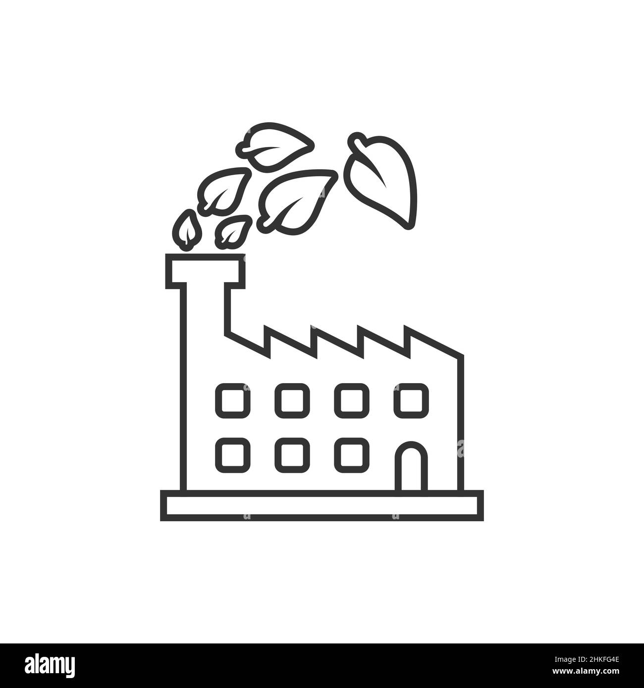 Icona ecologia di fabbrica in stile piatto. Illustrazione del vettore di piante ecologiche su sfondo bianco isolato. Concetto di business dell'industria della natura. Illustrazione Vettoriale