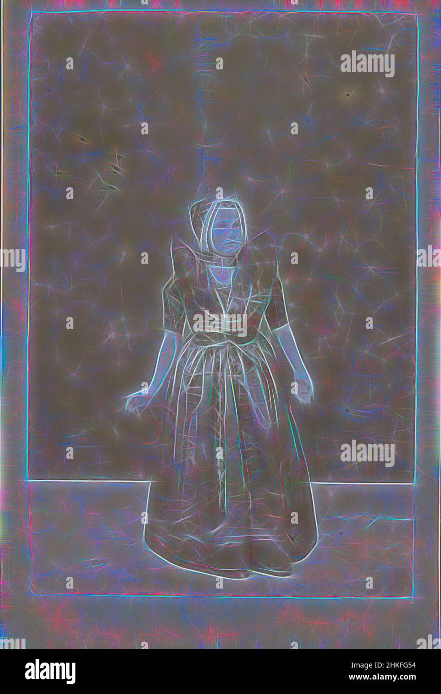 Ispirato da Doll in costume di Axel, Fiandre Zeeland, Paesi Bassi, c.. 1880 - c. 1900, altezza 140 mm x larghezza 93 mm, reinventato da Artotop. L'arte classica reinventata con un tocco moderno. Design di calda e allegra luminosità e di raggi di luce. La fotografia si ispira al surrealismo e al futurismo, abbracciando l'energia dinamica della tecnologia moderna, del movimento, della velocità e rivoluzionando la cultura Foto Stock