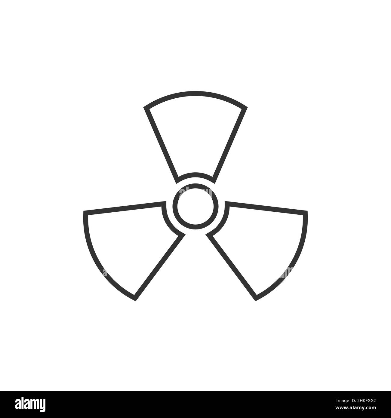 Icona della radiazione nucleare in stile piatto. Illustrazione del vettore di radioattività su sfondo bianco isolato. Concetto di business di segno tossico. Illustrazione Vettoriale