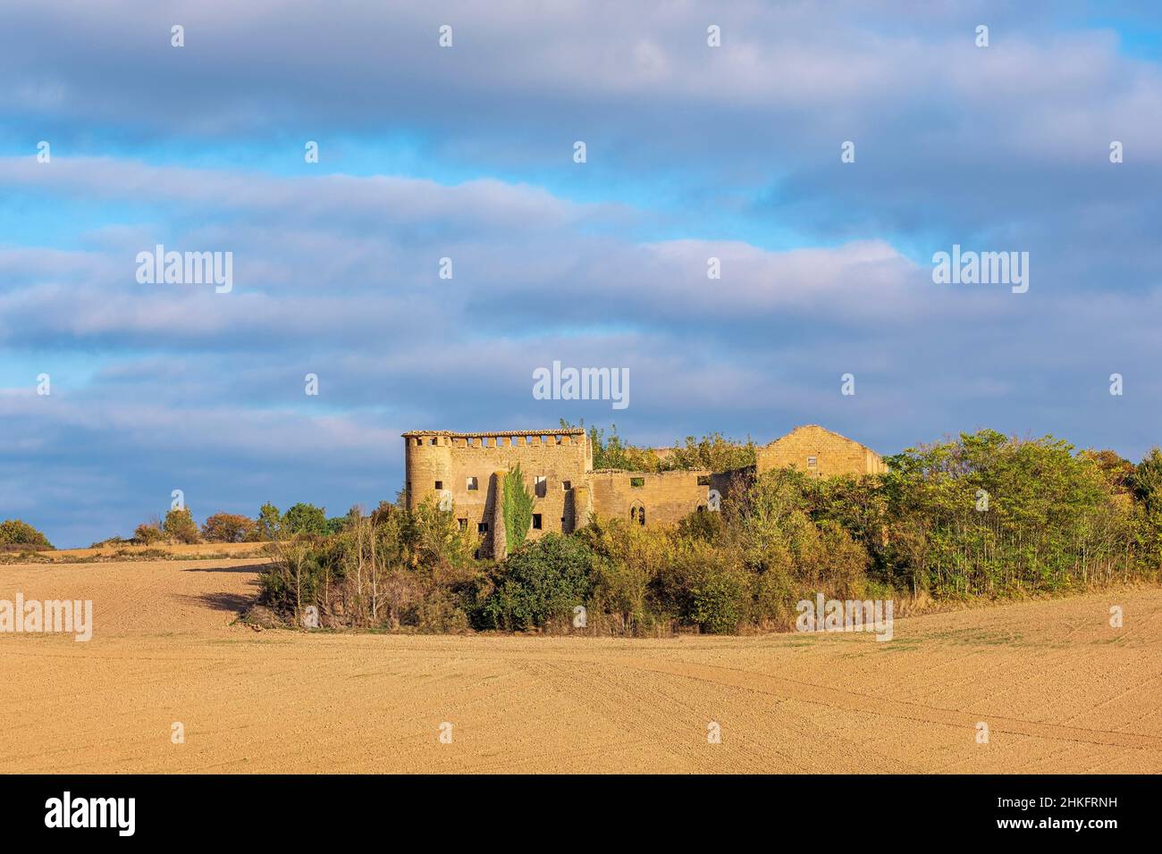 Spagna, Navarra, Pamplona Basin (Cuenca de Pamplona), Guendulain (Gendulain), villaggio abbandonato sul Camino Francés, percorso spagnolo del pellegrinaggio a Santiago de Compostela, inserito come patrimonio mondiale dell'UNESCO Foto Stock