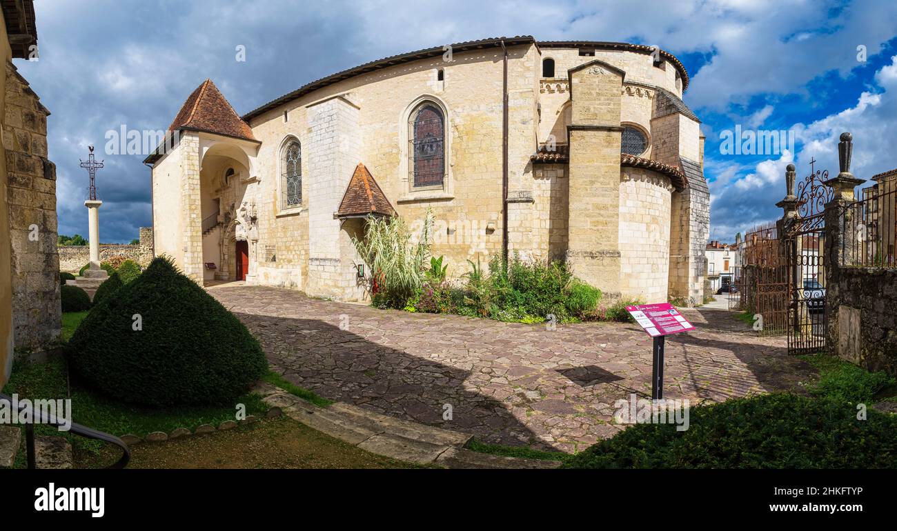Francia, Landes, Roquefort, tappa sulla via Lemovicensis o Vezelay, uno dei modi principali per Santiago de Compostela, 12th ° secolo chiesa di Sainte-Marie Foto Stock