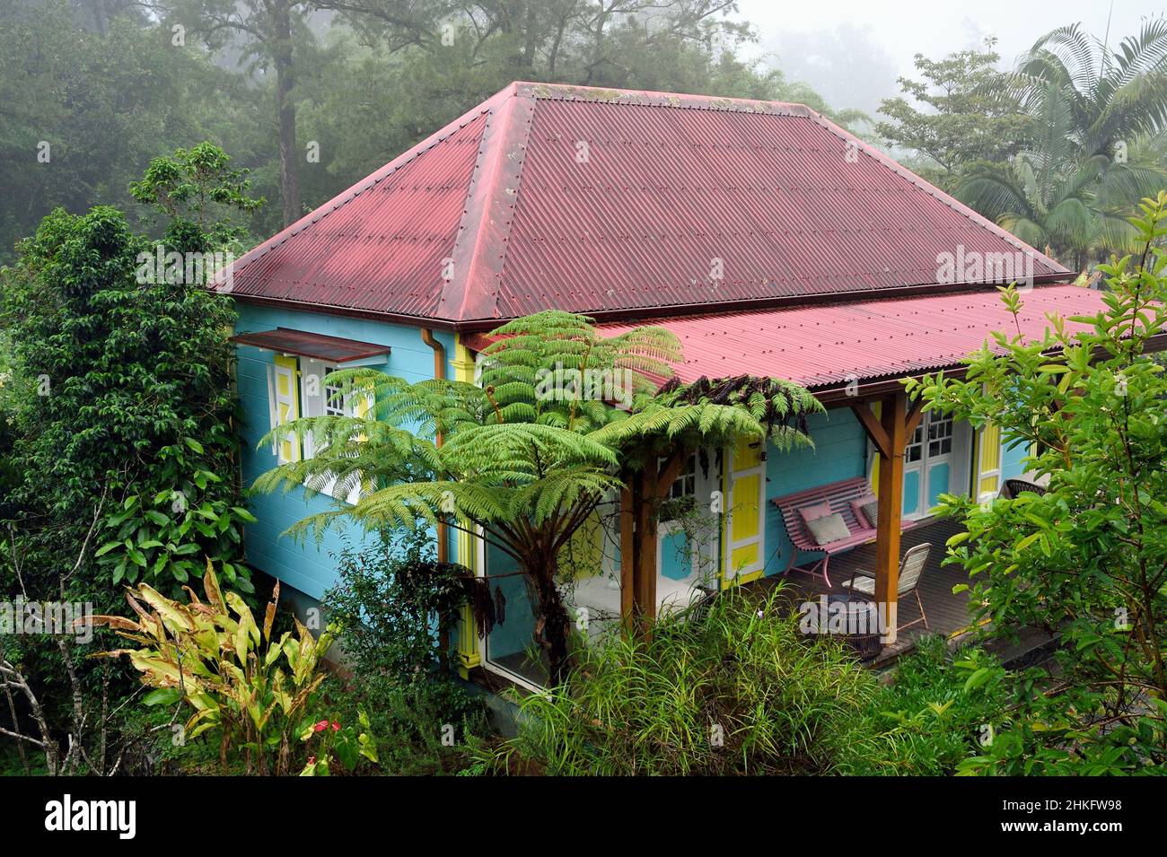 Francia, Reunion Island (dipartimento francese d'oltremare), Cirque de Salazie, patrimonio mondiale dell'UNESCO, Hell-Bourg, etichettato Les Plus Beau Foto Stock